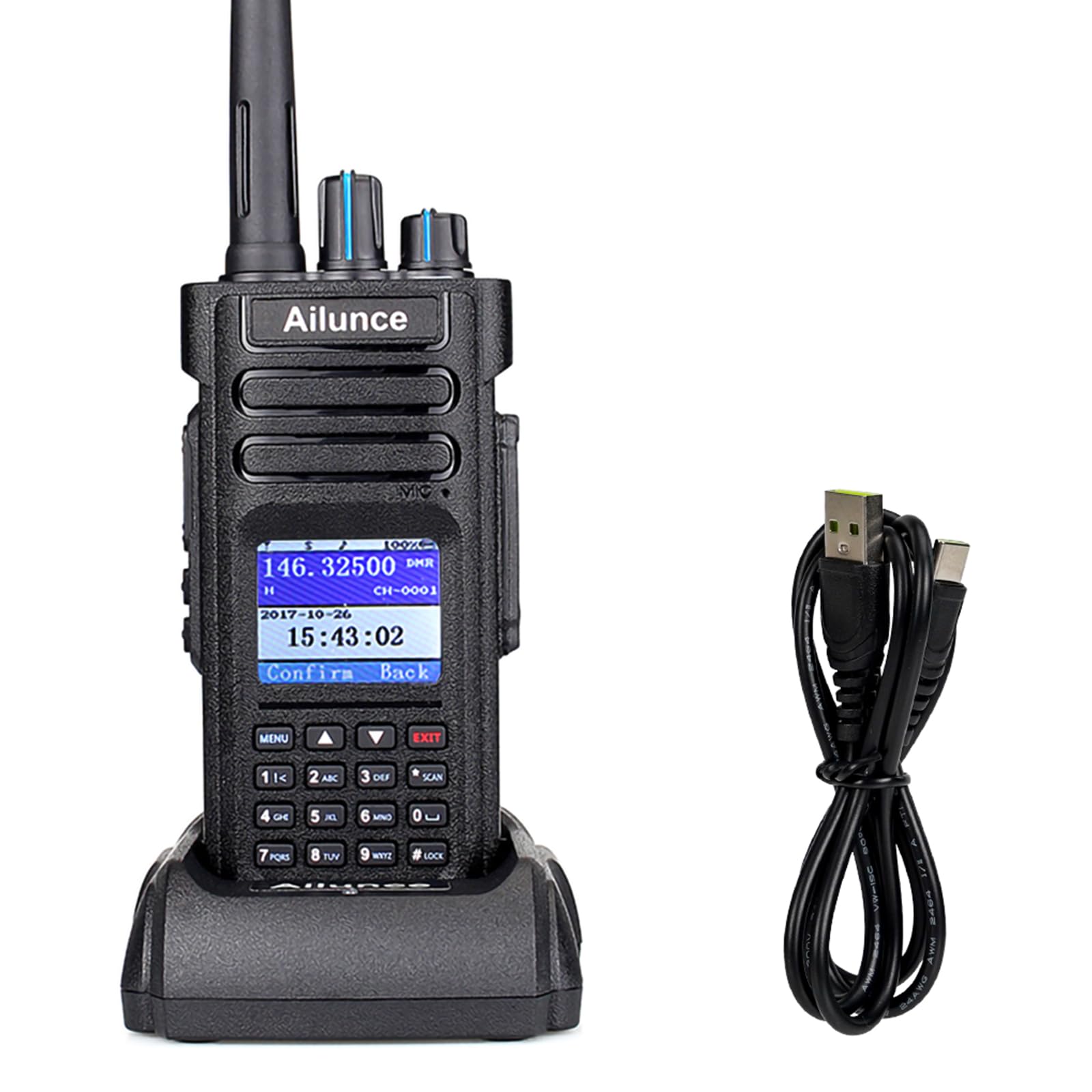 Retevis Ailunce HD1 Dmr Radio, 10W, GPS, Dual Band, Digital Two Way Radio, Type-C 3200mAh Battery, IP67 Waterproof, 16 Keys DTMF, Compatible with Ham Radio (1 Pcs, Black)