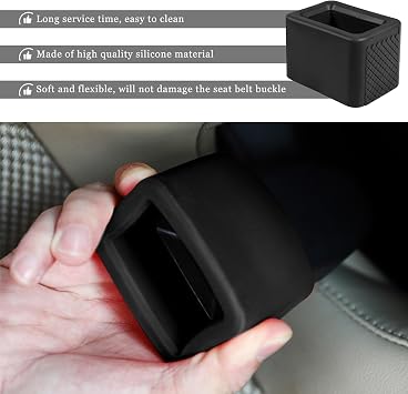 2PCS Seat Belt Buckle Holder, Silicone Seatbelt Buckle Booster to Makes Receptacle Stand for Easy Access, Non Slip Car Safetybelt Fixer Accessories for Kids & Adults (Black)