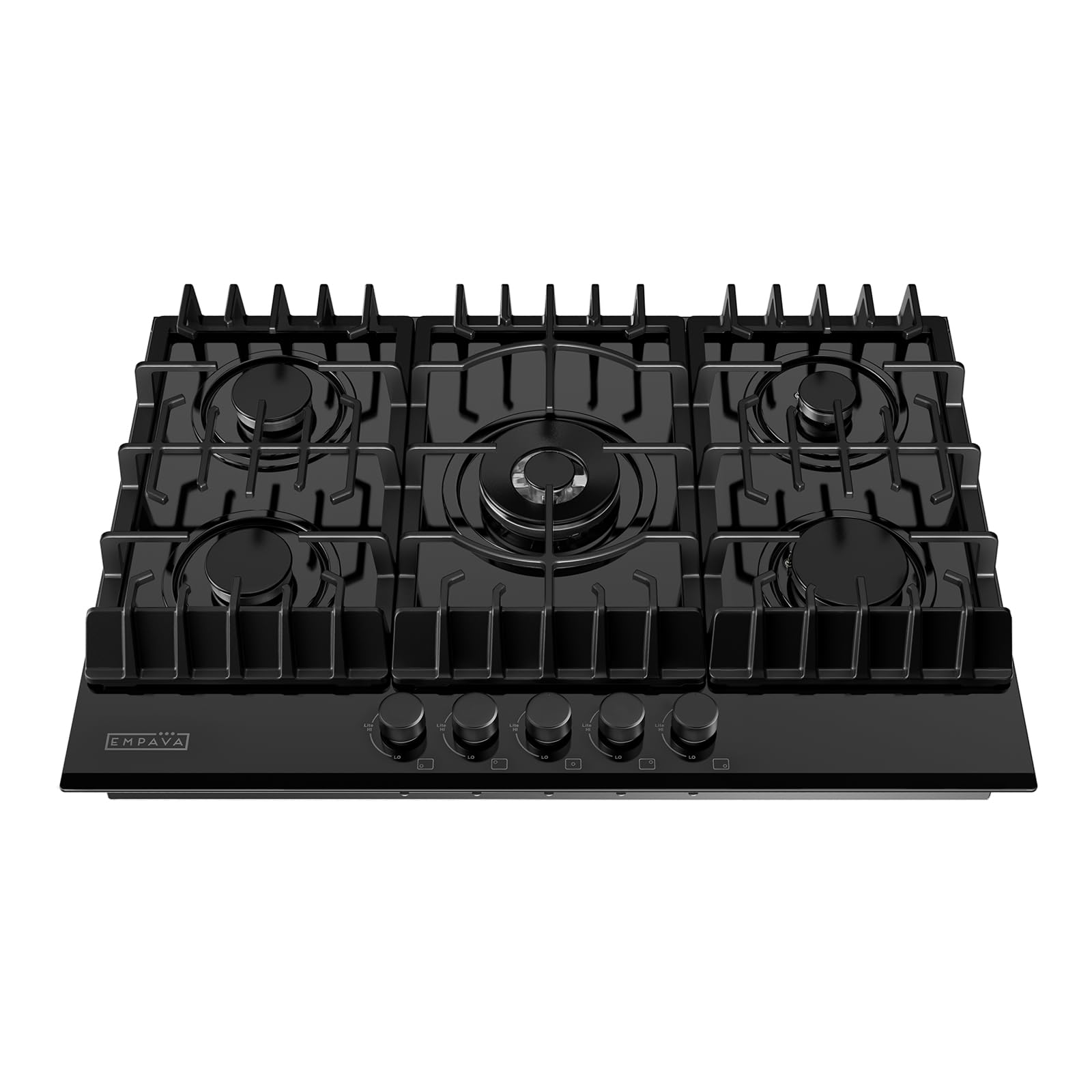 Empava 30" Gas Stove Top Cooktop 5 Italy Sabaf Sealed Burners NG/LPG Convertible in Black Tempered Glass