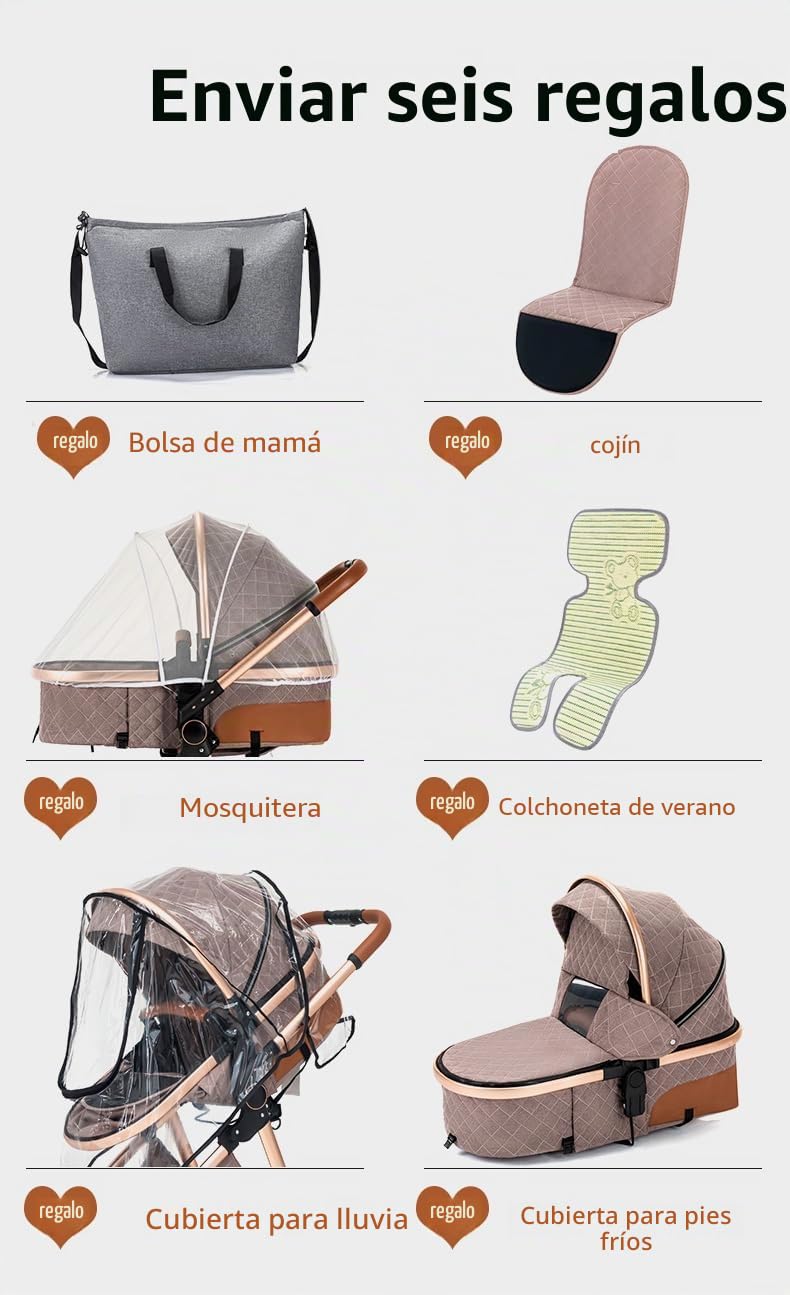 YAZOCO Cochecito De Bebé 3 En 1 Cochecito De Bebé Combinado Compacto Todoterreno Lujoso Paisaje Alto Cuatro Veces 0-36 Kg (Crema)