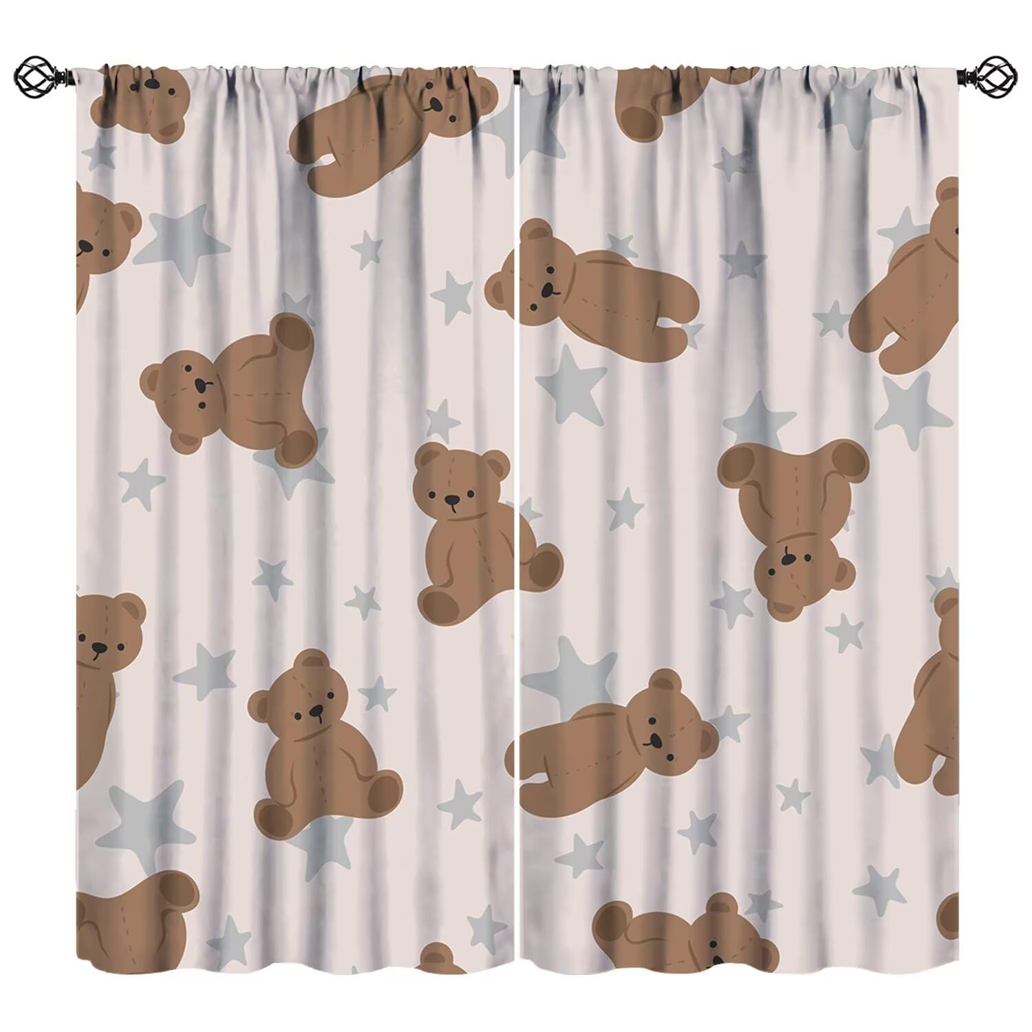 JESTRONRY Kids Cartoon Bear Window Curtains, Cute Bear Stars Print Window Drapes for Baby Boys Girls Room Bedroom Nursery Home Decor 52" W X 84" L (Blackout)