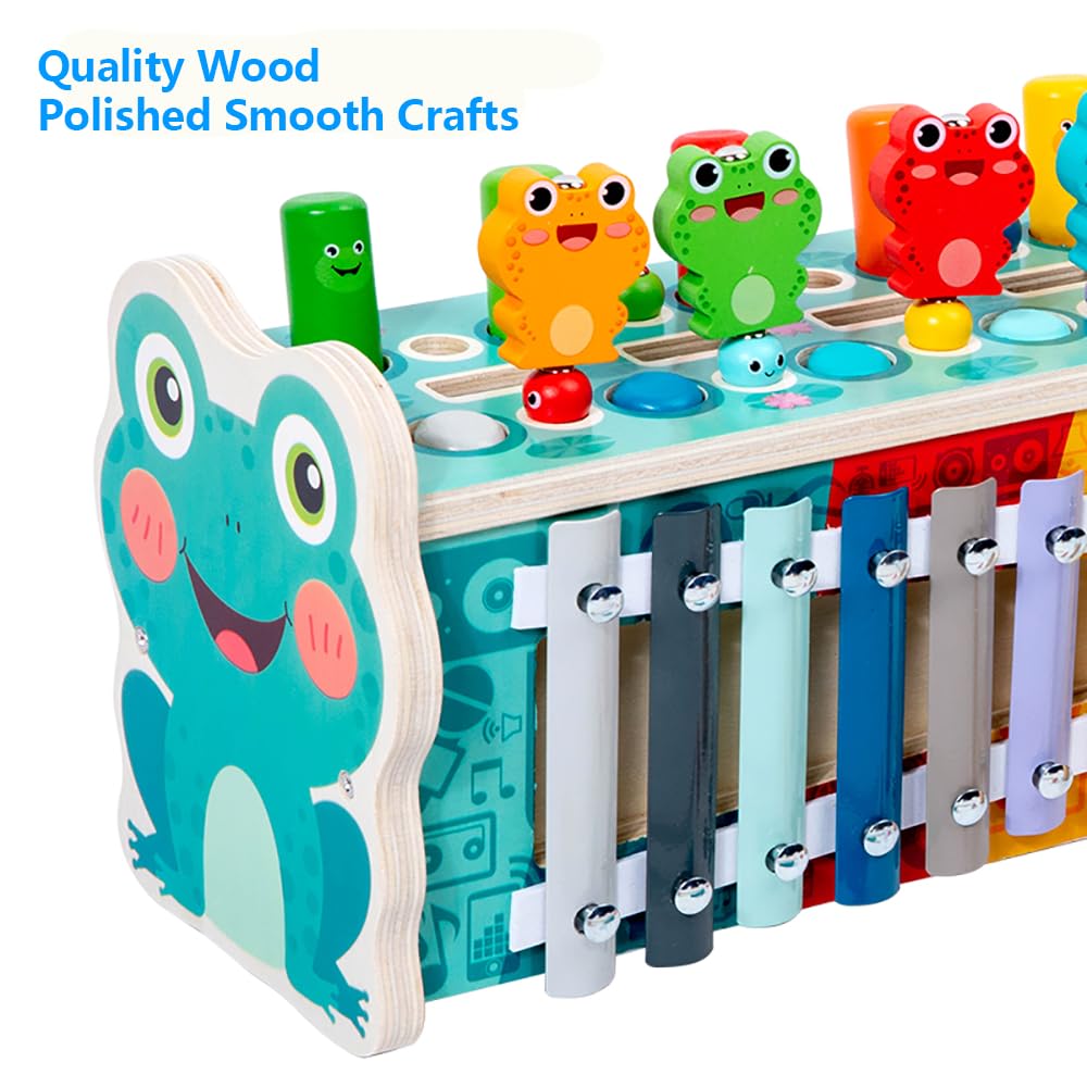 Astrowinter Wooden Montessori Toys for 1 Year Old, 6-in-1 Hammering Pounding with Xylophone & Fishing Game - Image 3