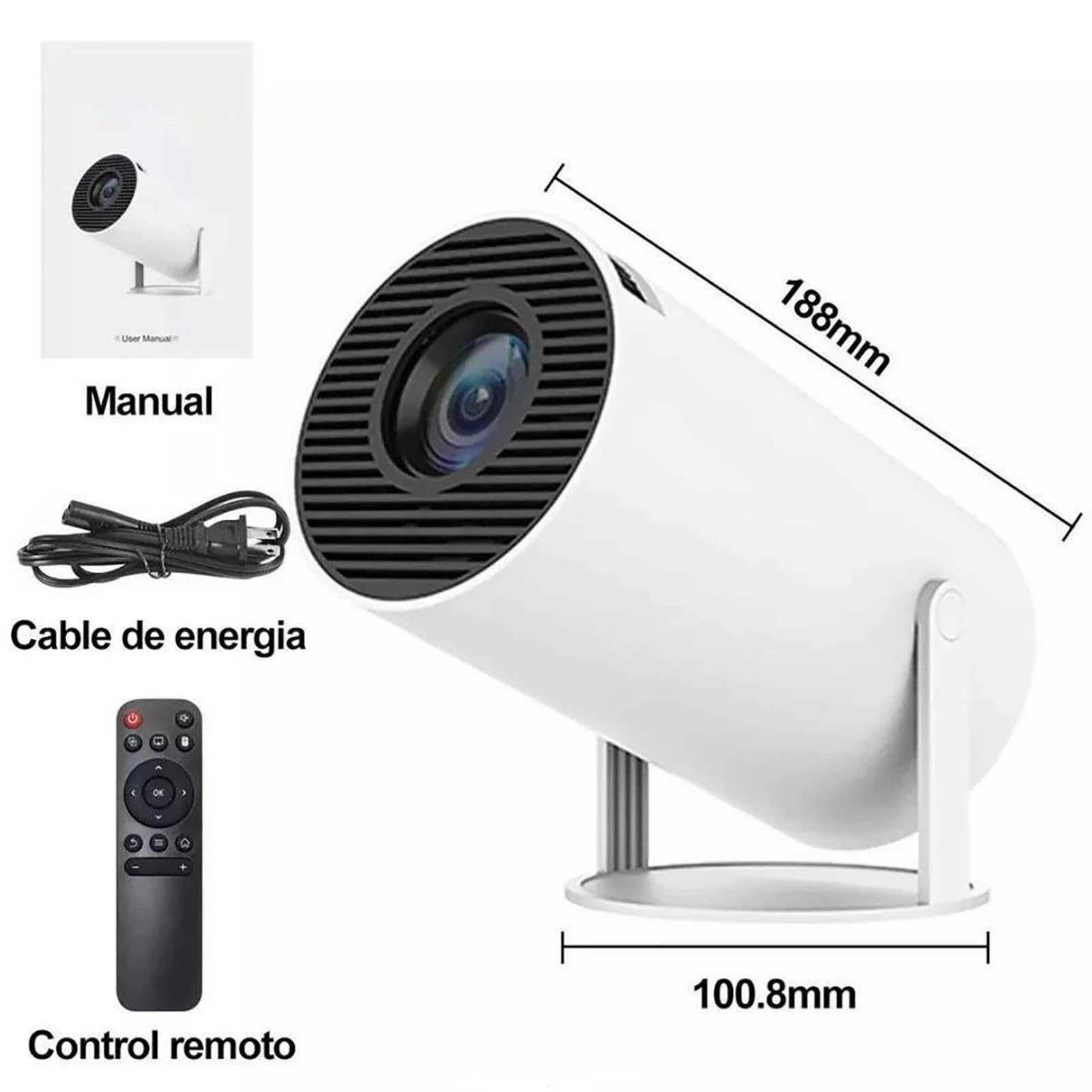 Mini proiettore intelligente portatile, videoproiettore 4K portatile, correzione trapezoidale automatica, ideale per giardino, campeggio, camera da letto, intrattenimento e finestre.