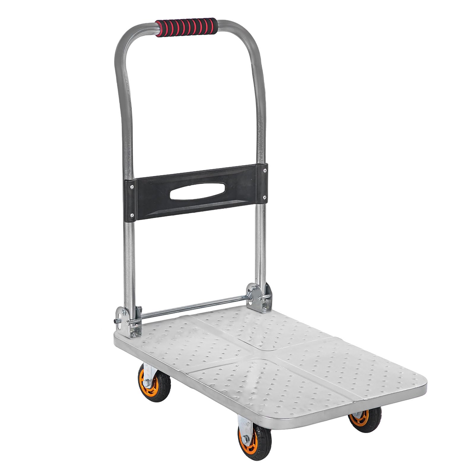 Effortsaving Silver 150Kg Heavy Duty Platform Trolley On Wheels,Foldable Flatbed Cart Sack Truck,Hand Dolly For Moving Warehouse, Industrial Transport Trolly,Metal Platform Trucks(Size:60x40cm)