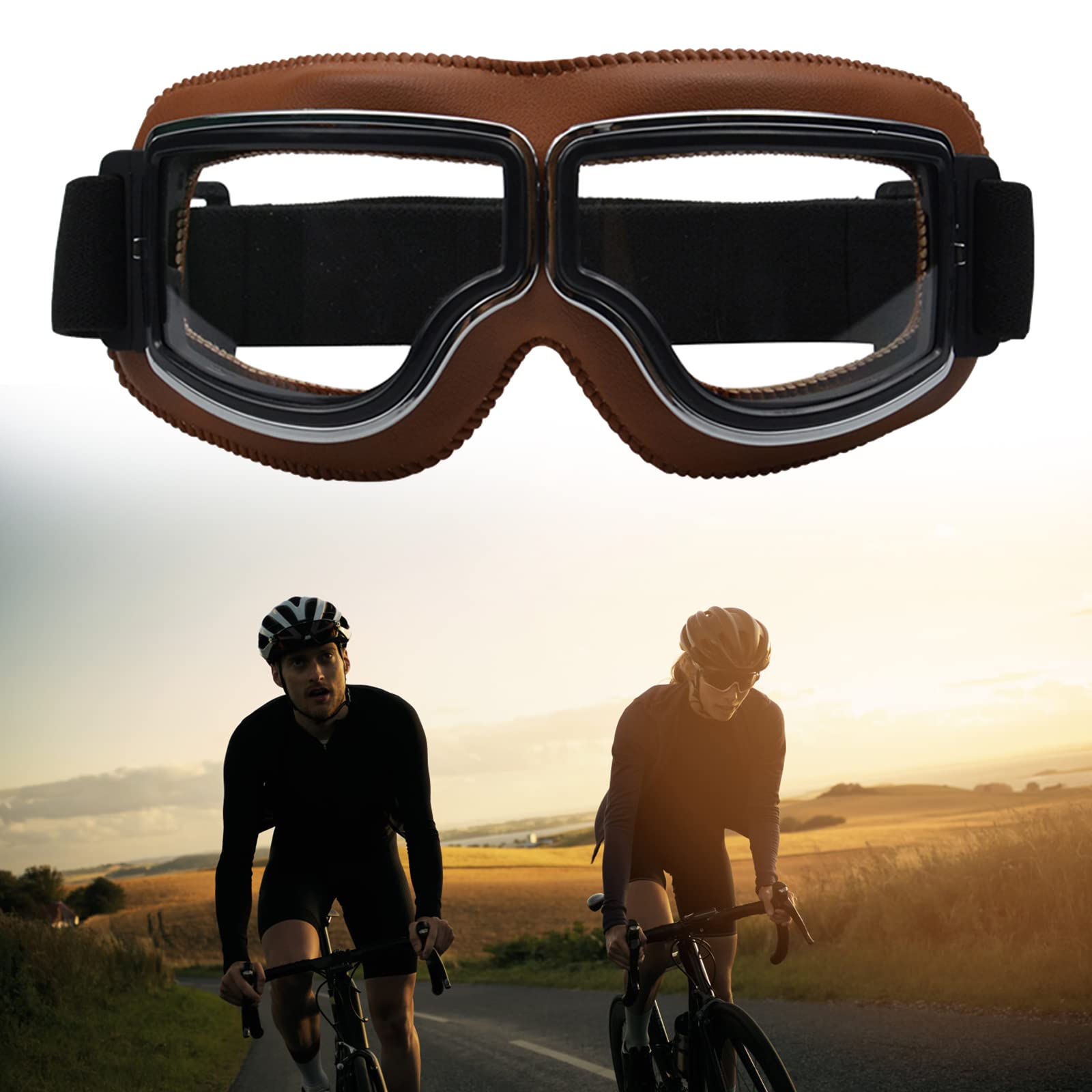 Weigudoc Gafas de moto de cuero PU, gafas de sol Vintage, gafas de sol a prueba de viento, cascos, gafas de Motocross para deportes al aire libre, montar a esquiar