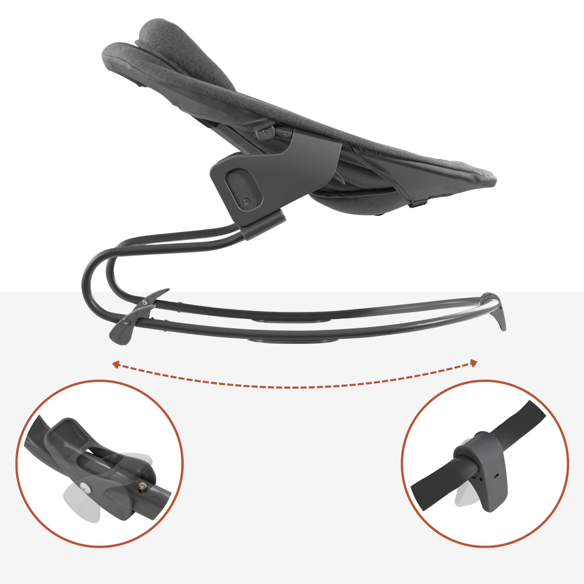 hauck Alpha Bouncer Premium, Grigio Scuro - Sdraietta Neonati Compatibile con Seggiolone Pappa Alpha+ e Beta+ - dalla Nascita fino a 9 kg - con Cintura a 5 Punti, Schienale Regolabile e Poggiatesta