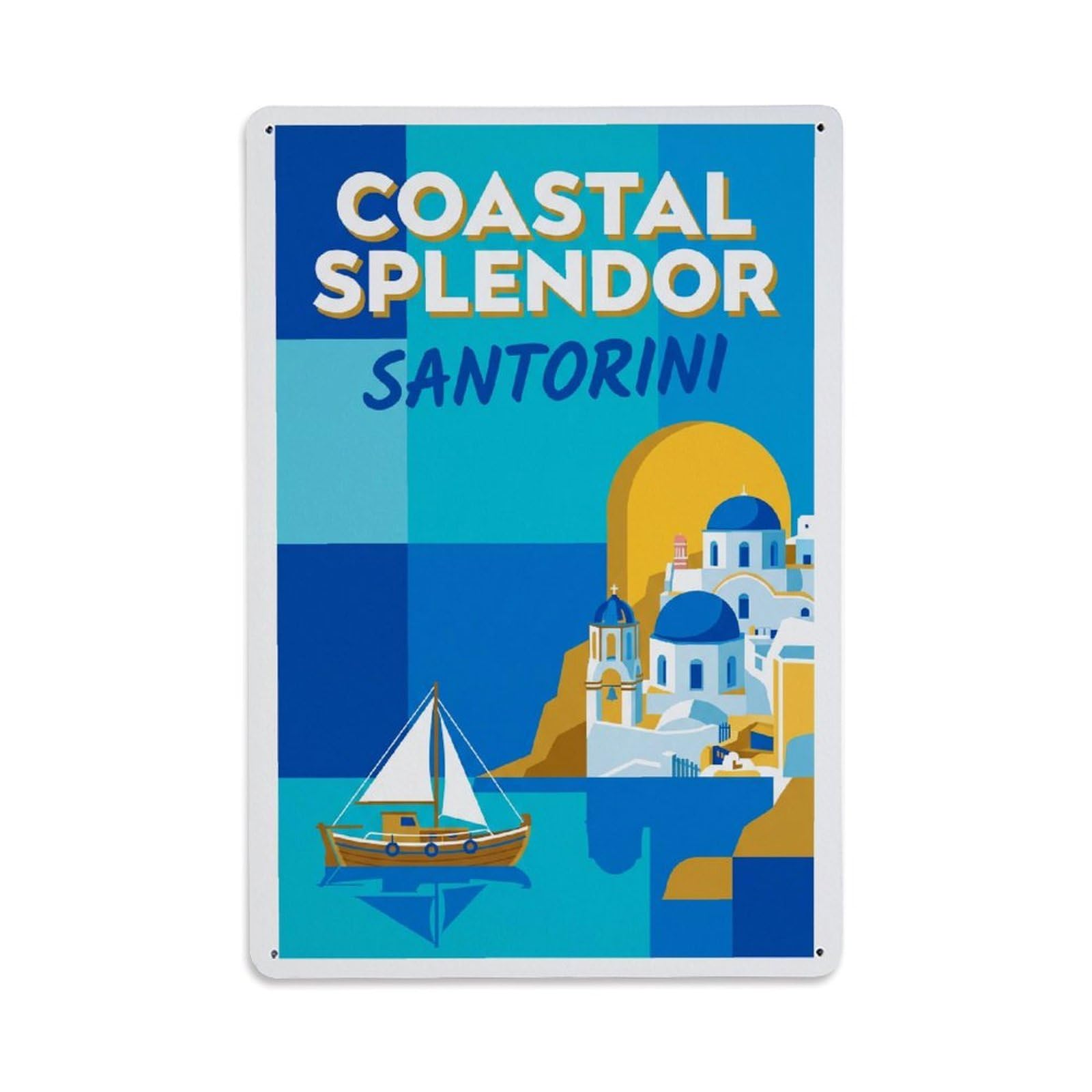 Gead 8X12inch Style Vintage Travel Santorini Coastal Splendor Metal Tin Sign