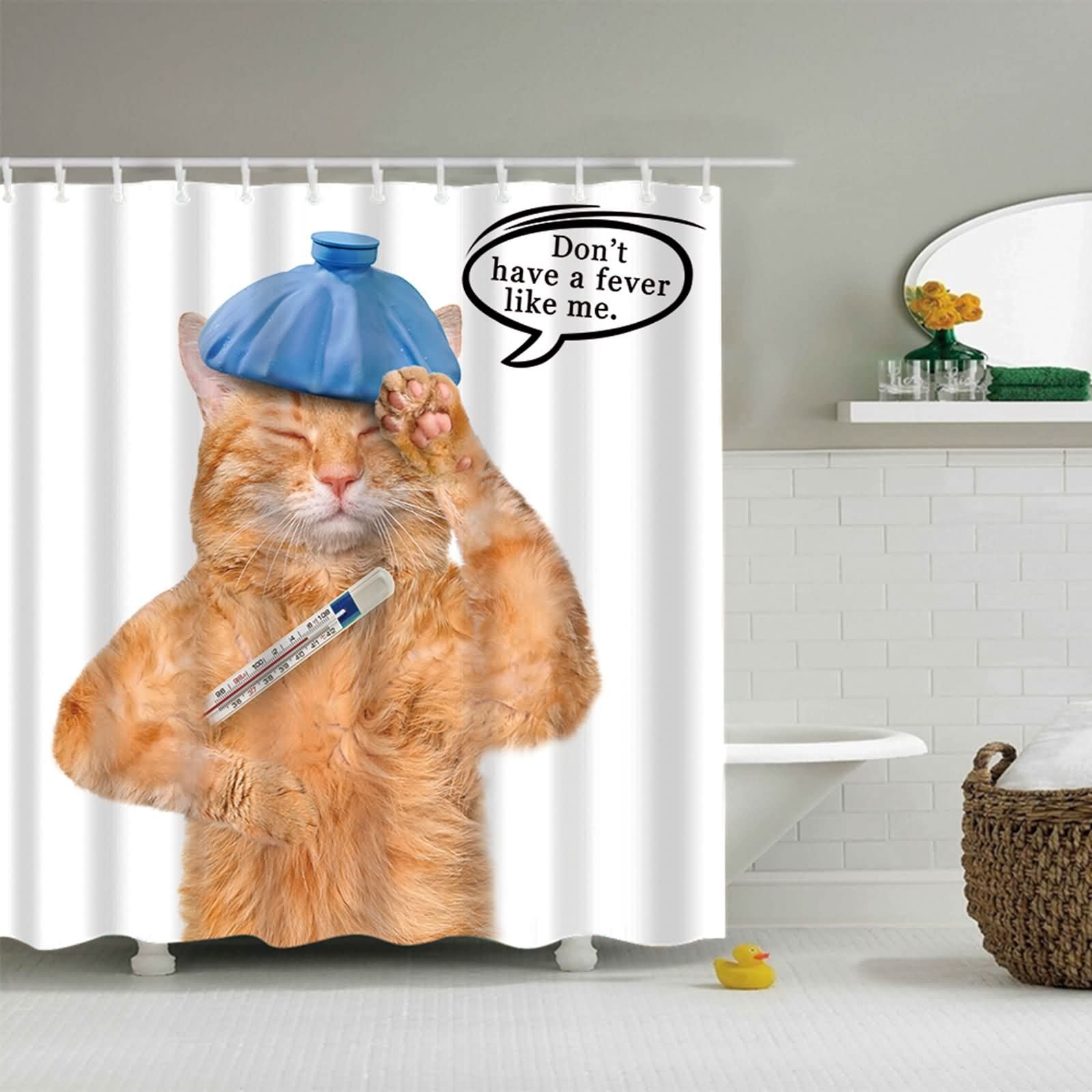 EHOMERY Shower Curtain Urban Outfitters Bathroom Tub Curtains Sick Cat Don'T Have A Fever Linke Me For Stall Set Polyester White Orange, 120X180Cm