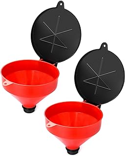QWORK 4 Quart Lockable Drum Funnel with Removable Screen Filter, 2 Pack 2" BSP Adaptor Safety Plastic Oil Funnel for 55 Gal Steel or Poly Drums