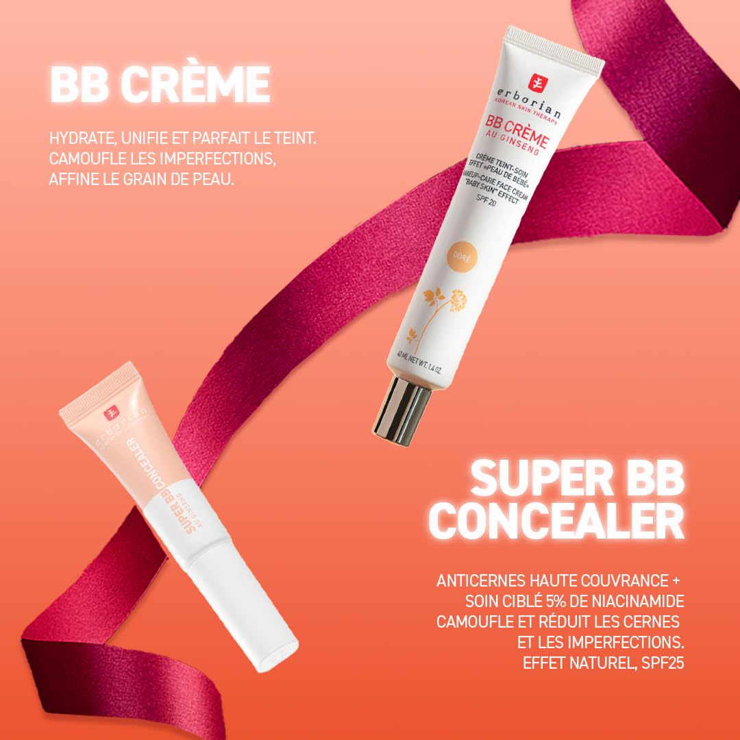 Erborian - Les Essentiels effet BB - Coffret duo BB Crème x Super BB Concealer - BB Crème Doré 40ml + Super BB Concealer Doré 10ml - Soin Cosmétique Coréen
