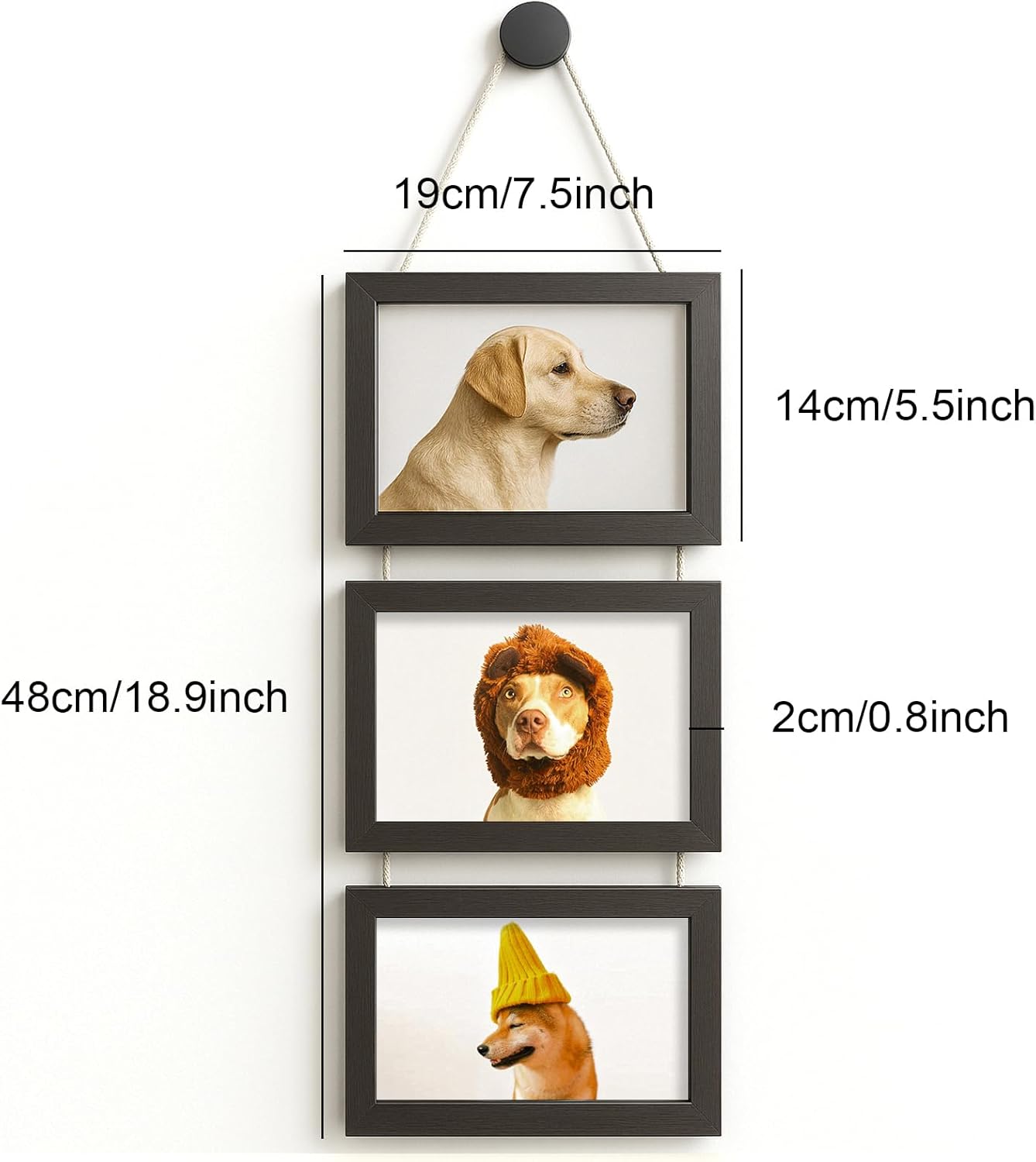 WARM&LOVE 4x6 Inch Hanging Picture Frames with 3 Openings, Rustic Wood Wall Photo Frame, Picture Frame Displays 4 Photos for Wall Decor (Black) - Image 2