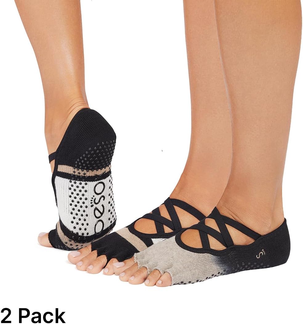 toesox Elle Half Toe Grip Socks – Non-Slip Grip Sole for Yoga, Pilates, Gym - Non Skid Open Toe Socks for Women - Image 2