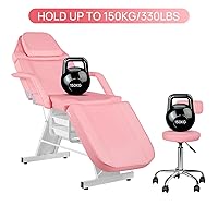 Vista 8 de Silla facial para tatuaje, cama de masaje ajustable de 73 pulgadas para artista con taburete, cama facial para cliente, sillas de spa multiusos