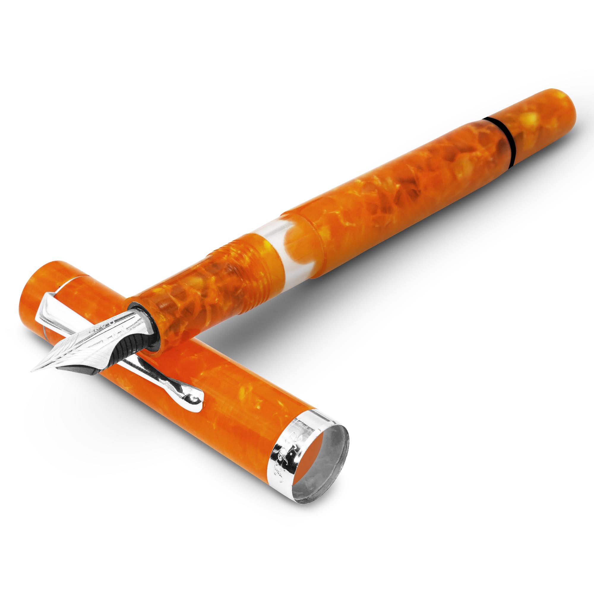 Jaipur V2 Piston Filled Refillable Fountain Pen - Orange Ultra Flex Cursive Pen w/Stainless Steel Nib - Luxury Pens w/Acrylic Body & Ebonite Feed - Fountain Pens for Journaling & Calligraphy