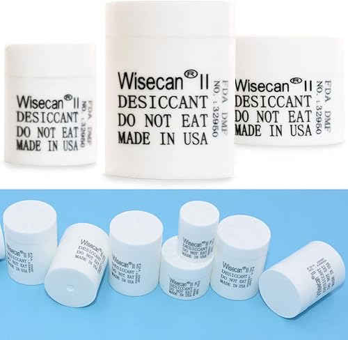 Wisecan - Paquete de 100 recipientes de gel de sílice, cápsulas de gel de sílice, cápsulas desecantes, absorbentes de humedad para almacenamiento de