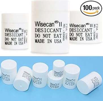 1 Gram 100 Pack Silica Gel Canister, Desiccant Canister, Silica Gel Capsules, Desiccant Capsules, Moisture Absorbers for Food Storage, Food Safe Dehumidifiers Wisecan