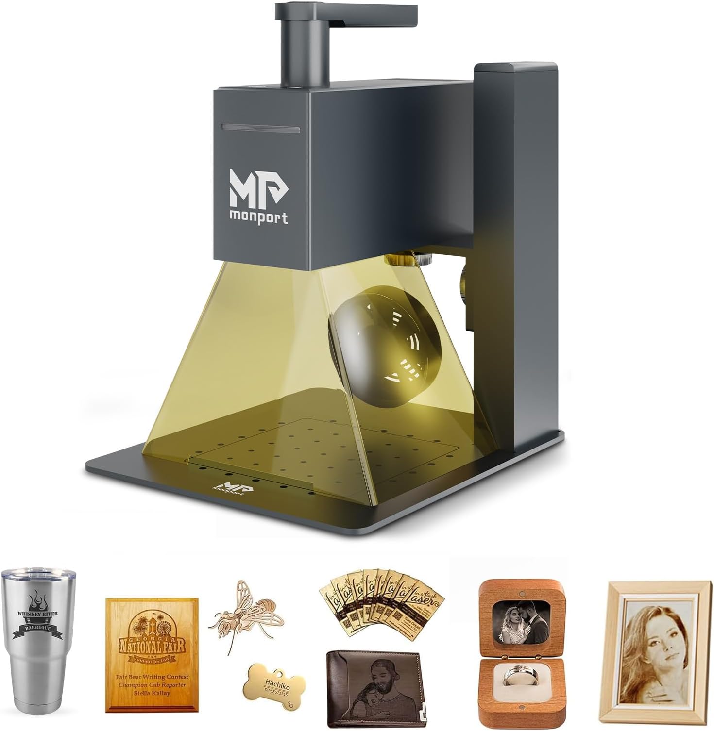 Monport 6W Laser Engraver,Portable Handheld Laser Engraving Machine,0.05mm High Precision 64000mm/min High Speed Laser Marking Machine for Wood,Leather,Cardboard,Kraft,Aluminum,Stainless Steel etc.