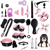 28Pcs Red Bondaged Kit Bed Restraints for Ankles and Wrist Bar Sex Hand Cuff Bracelets for Women Sweatshirt Sex Tie Downs King Bed Straps Whips and Chains Adult Sexy Gift Sets Kinky (Pink)