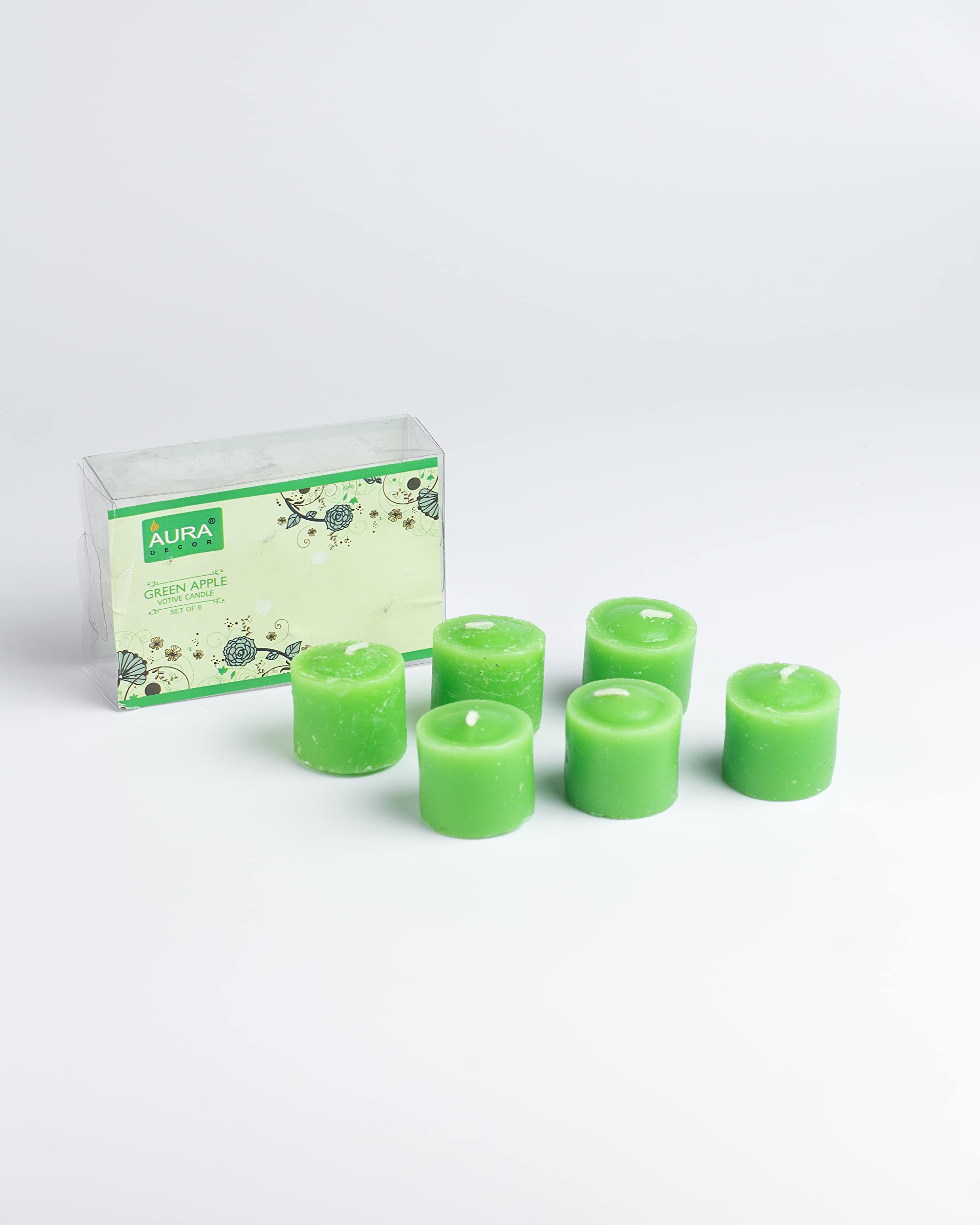 Auradecor Set of 6 Green Apple Fragrance Votive Candles, Burning Time Approx 5 Hours Each