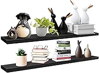 Vista 24 de SAUMONIERES Estantes flotantes de pared para dormitorio, baño, montados en la pared, de madera maciza de 36 pulgadas de largo, juego de 2, estantes