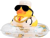 Vista 10 de Wonuu Decoración de pato de goma para automóvil, adorno de tablero con mini collar de anillo de natación y gafas de sol