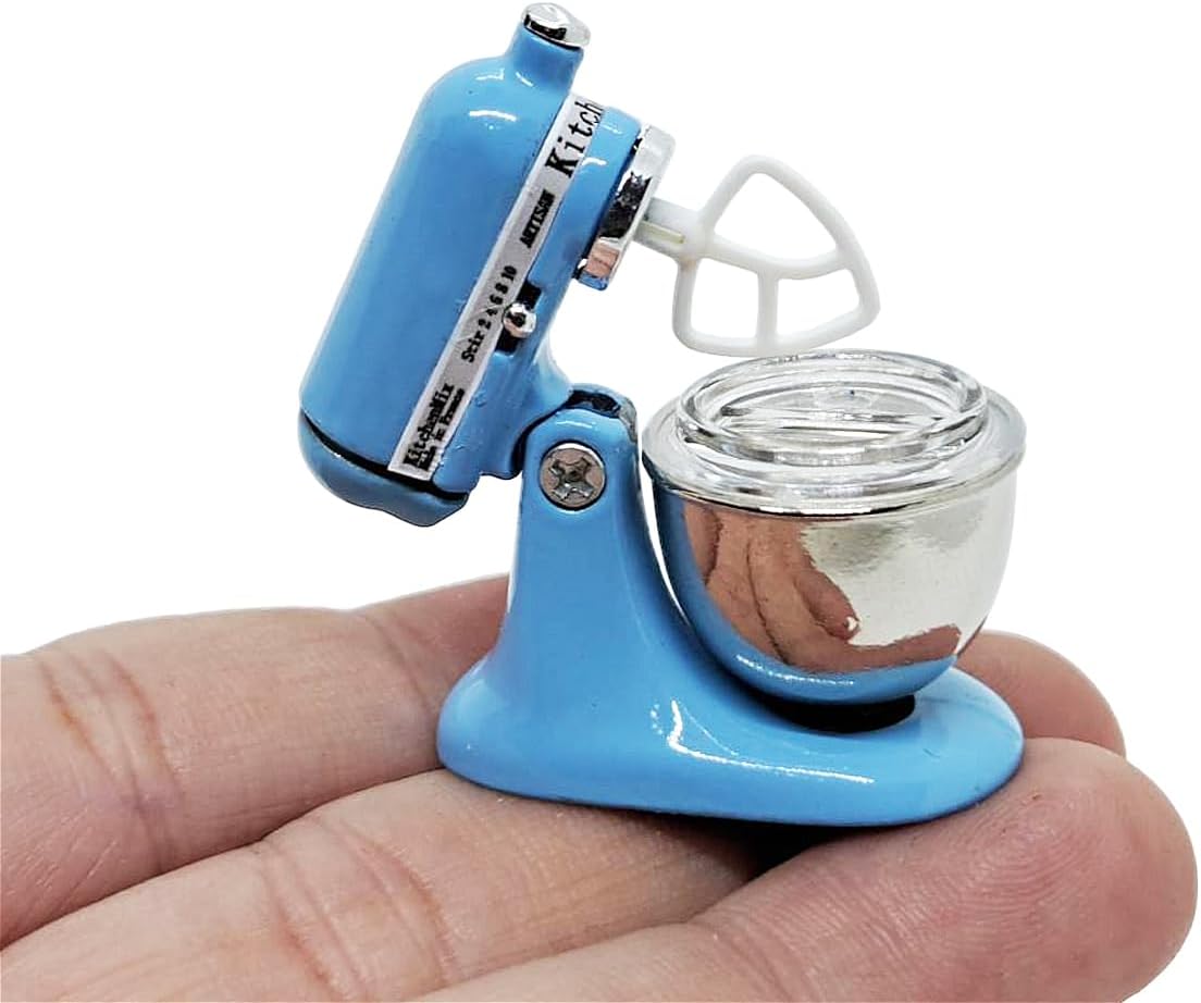 ChangThai Design 小さな1&frac14;インチ 高さのブルーパン生地ミキサーマシン スチールミニチュアドールハウス装飾アクセサリ