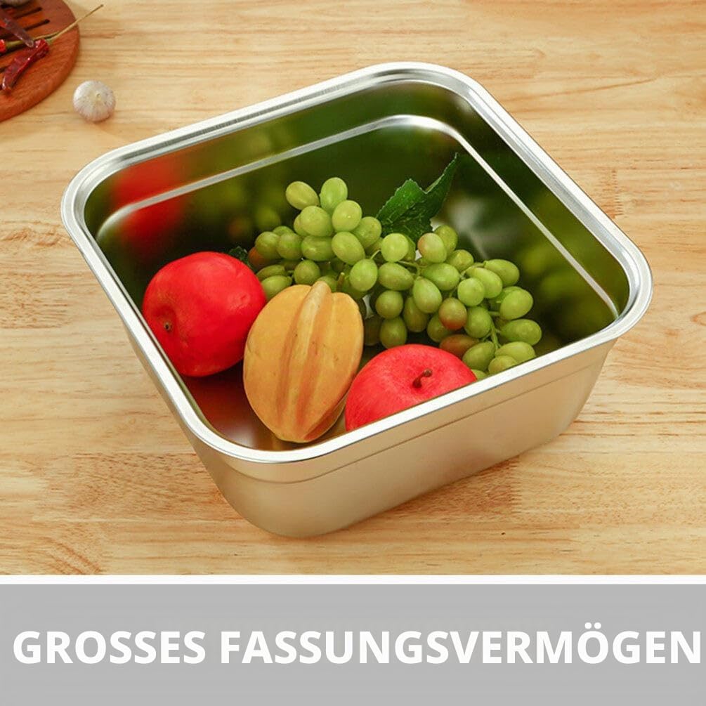 Amosfun Edelstahl SchüSsel Quadratisch 9.5 Cm Tiefe GroßEs FassungsvermöGen Multifunktionale MetallschüSsel FüR KüChe GemüSe Waschen Suppe Servieren