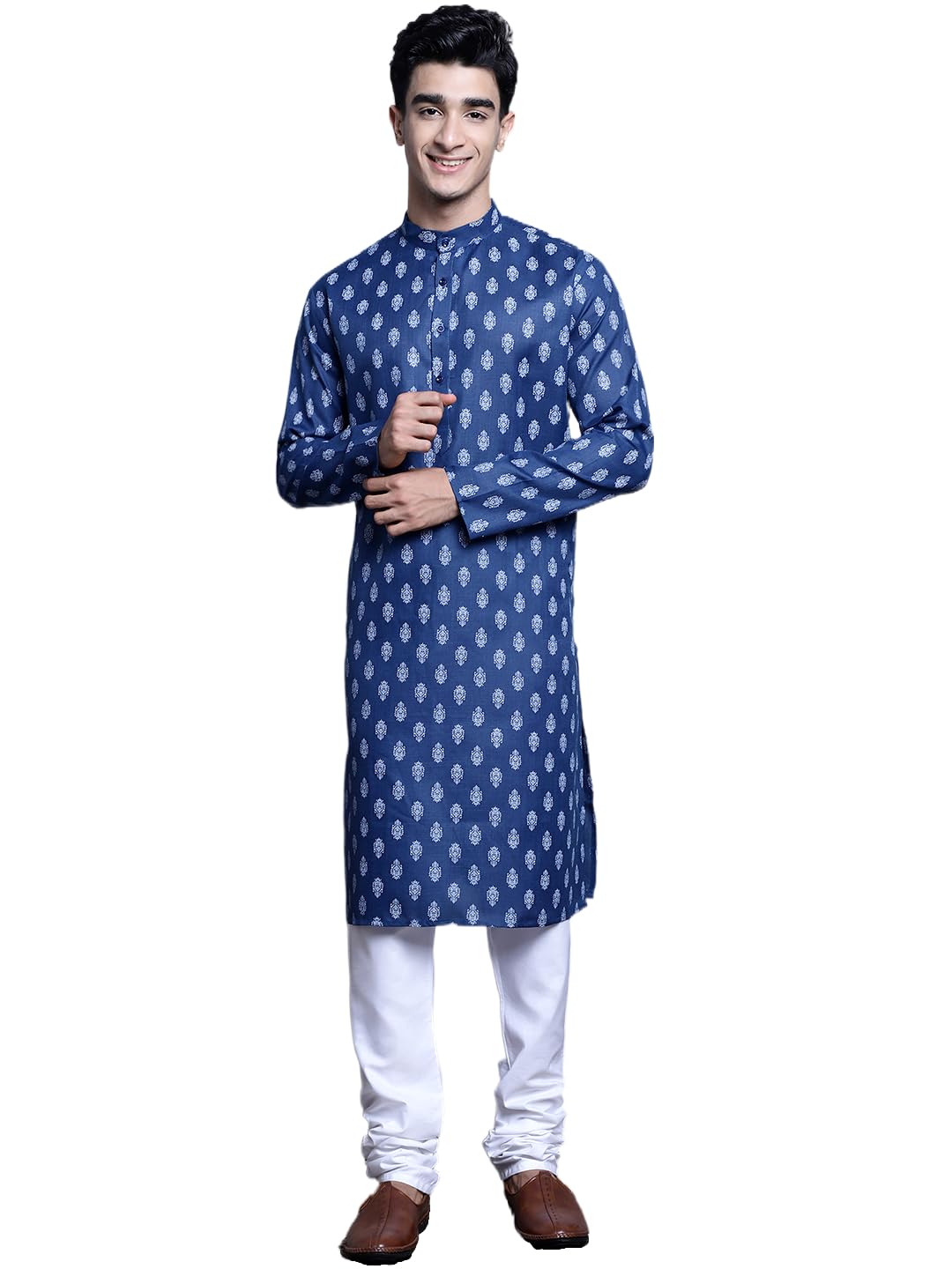 Jompers Men's Cotton Floral Printed Kurta Pyjama Set (Navy, Xxl)