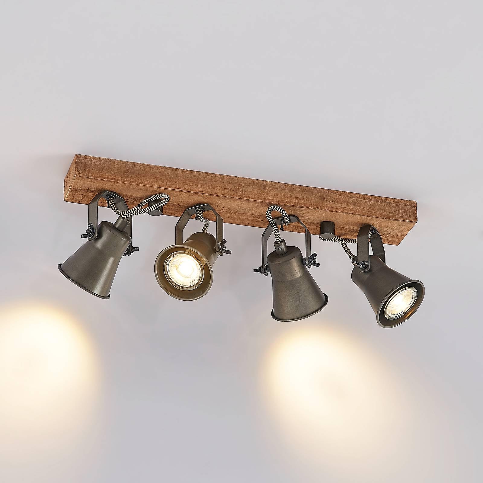 Lindby Strahler Grandesa (Retro, Vintage Antik) aus Holz (4 flammig GU10) - Deckenleuchte Deckenspot Spot Lampe Deckenlamoe Wohnzimmerleuchte