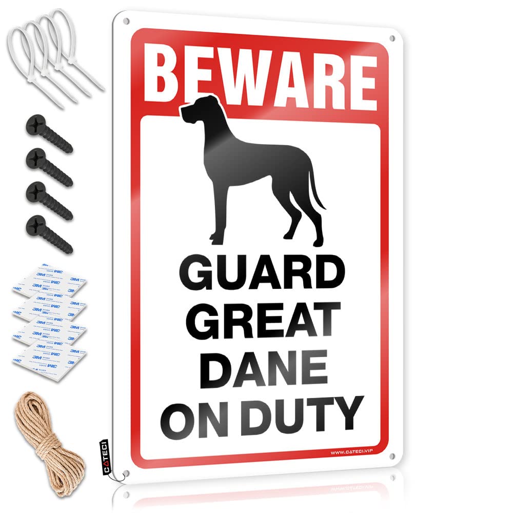 HELIOFORGE Funny Home Decor Beware! Guard Great Dane On Duty Tin Sign Funny Sign Decor Funny Coffee Signs(30X40CM)