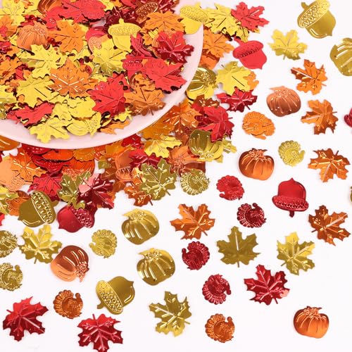 Image of FOIMAS Fall Table Confetti,Thanksgiving Metallic Confetti Maple Leaves Pumpkin Foil Confettis Sequin for Fall Thanksgiving Harvest Party Decoration Supply