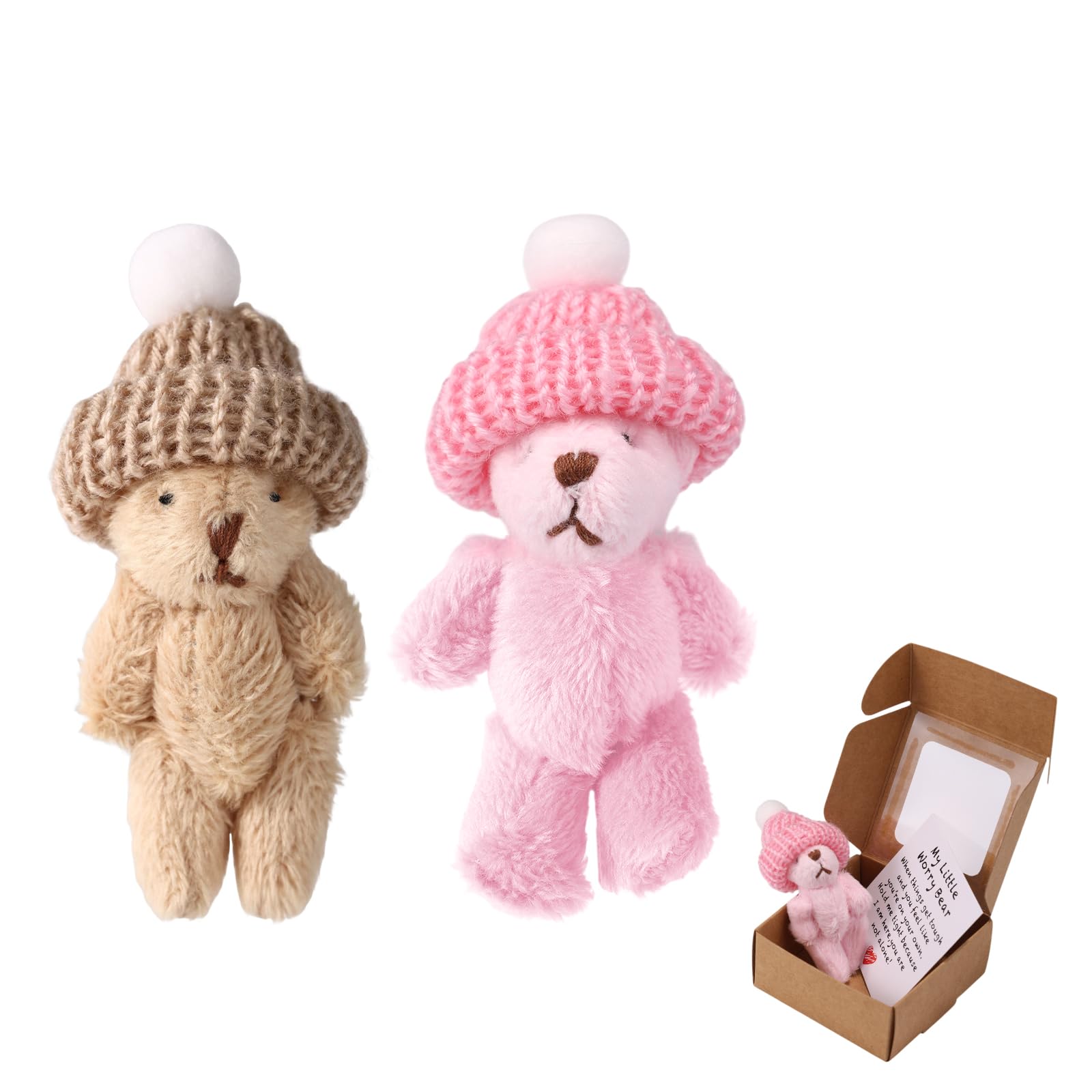 TOYMIS 2 Sets Little Worry Bear Hug in Box with a Hat