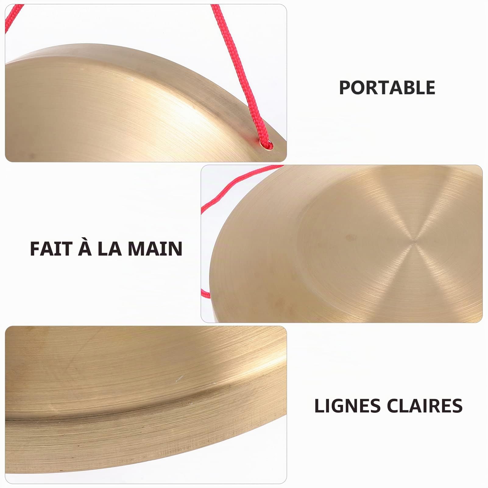 Generic Gong Traditionnel Chinois Doré 22 Cm Avec Marteau Percussion Instrument Pour Enfants Et Décoration Intérieure