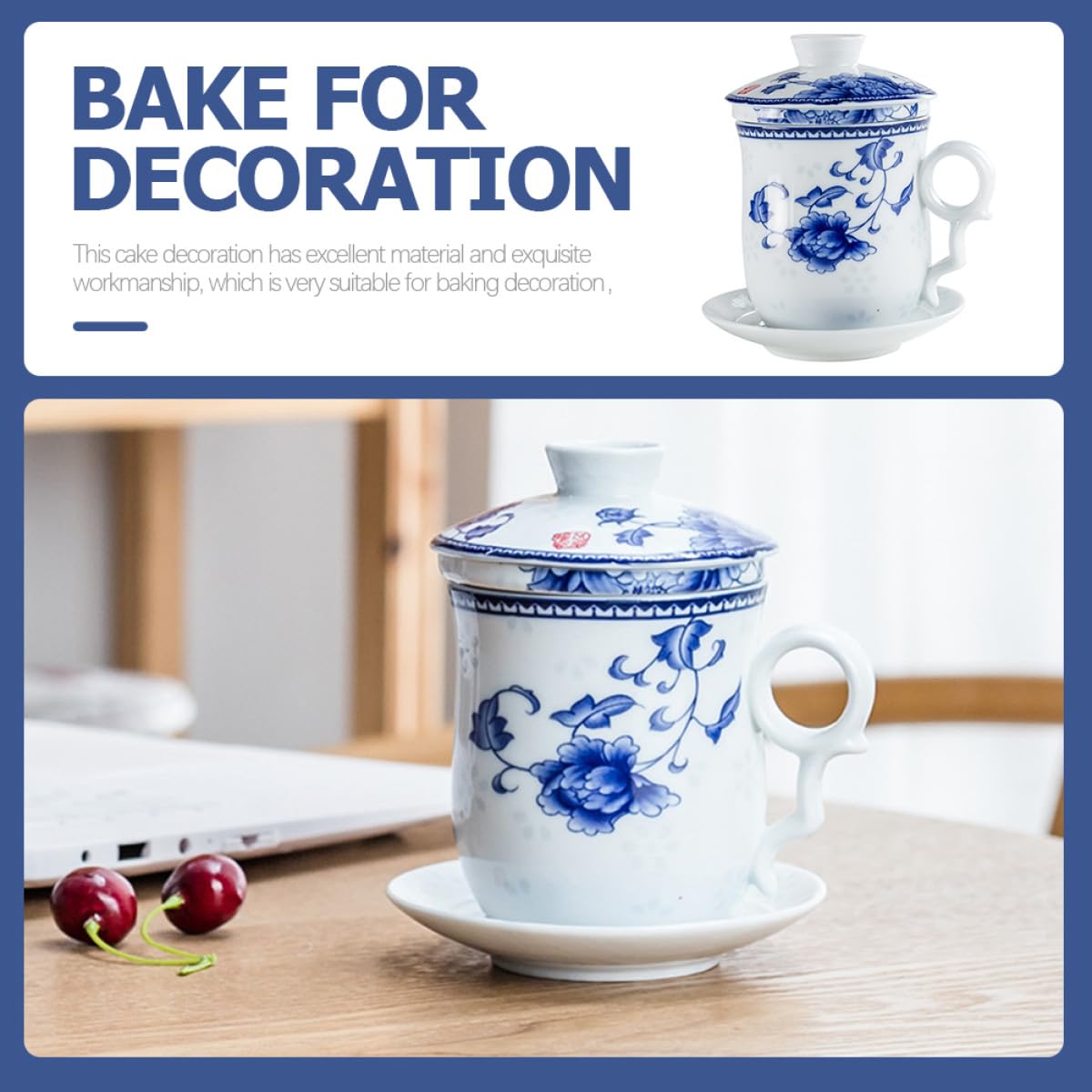 Abaodam Juego de Taza de Té Tradicional China de Cerámica Tapa y Filtro, Set de 4 Piezas Adecuado para Hotel y Restaurante