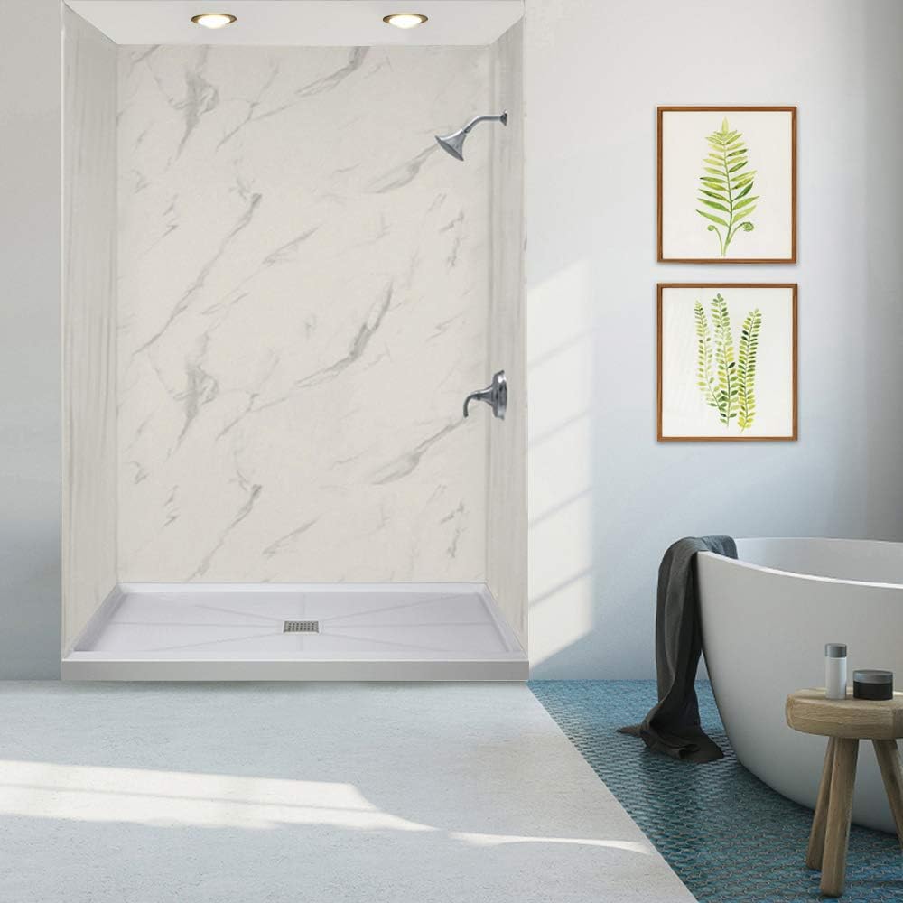 Transolid FL6036C-39 Linear 60-in L x 36-in W Single Threshold Shower Base with a Center Drain, Grey