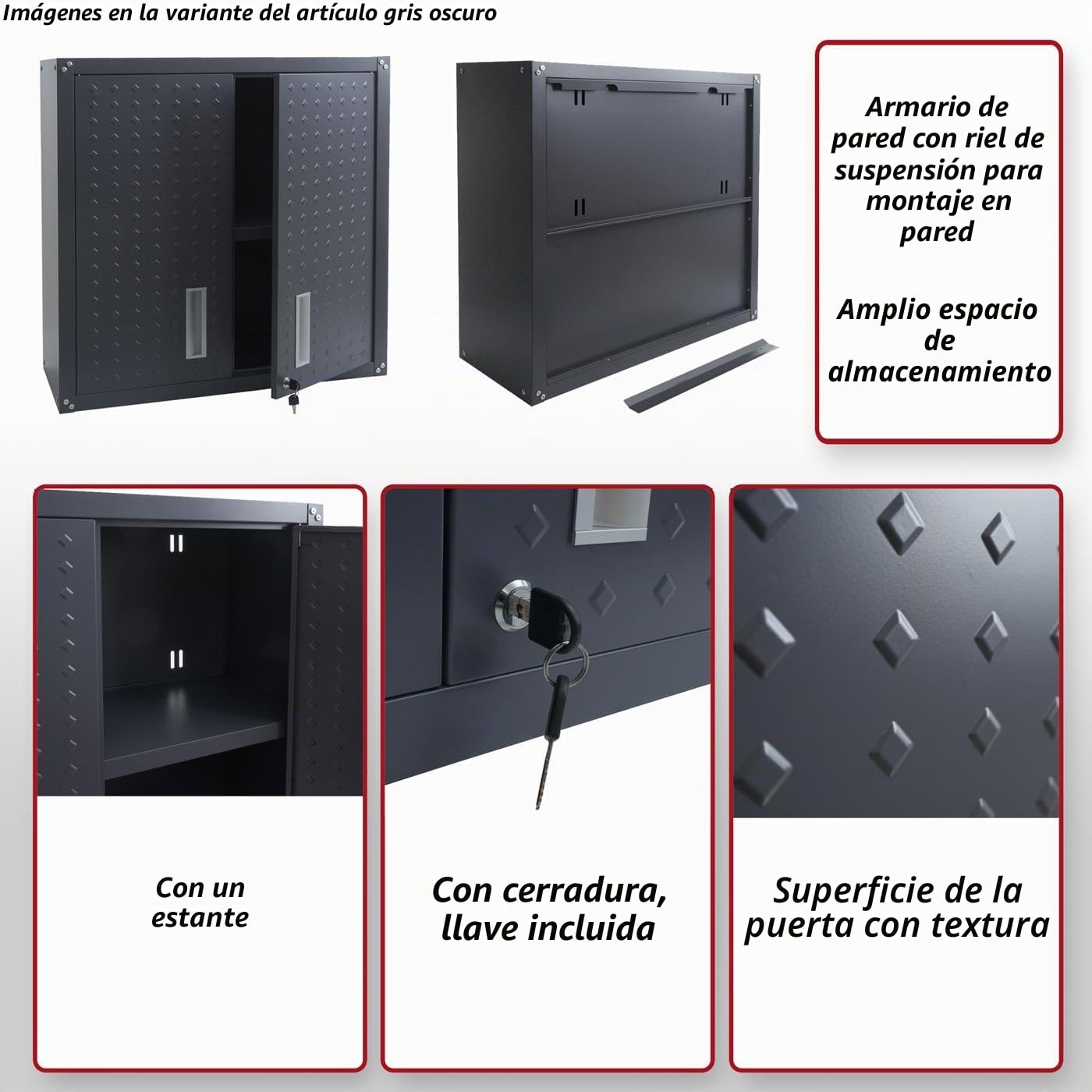 Mendler Armario colgante HWC-O52, armario de pared, garaje, con cerradura, de acero 77 x 77 x 31 cm - gris claro