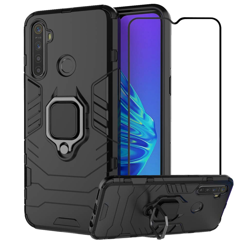 2ndSpring Case for Realme C3/5/5i/6i with Tempered Glass Screen  Protector,Hybrid Heavy Duty Protection Shockproof Defender Kickstand Armor  Case