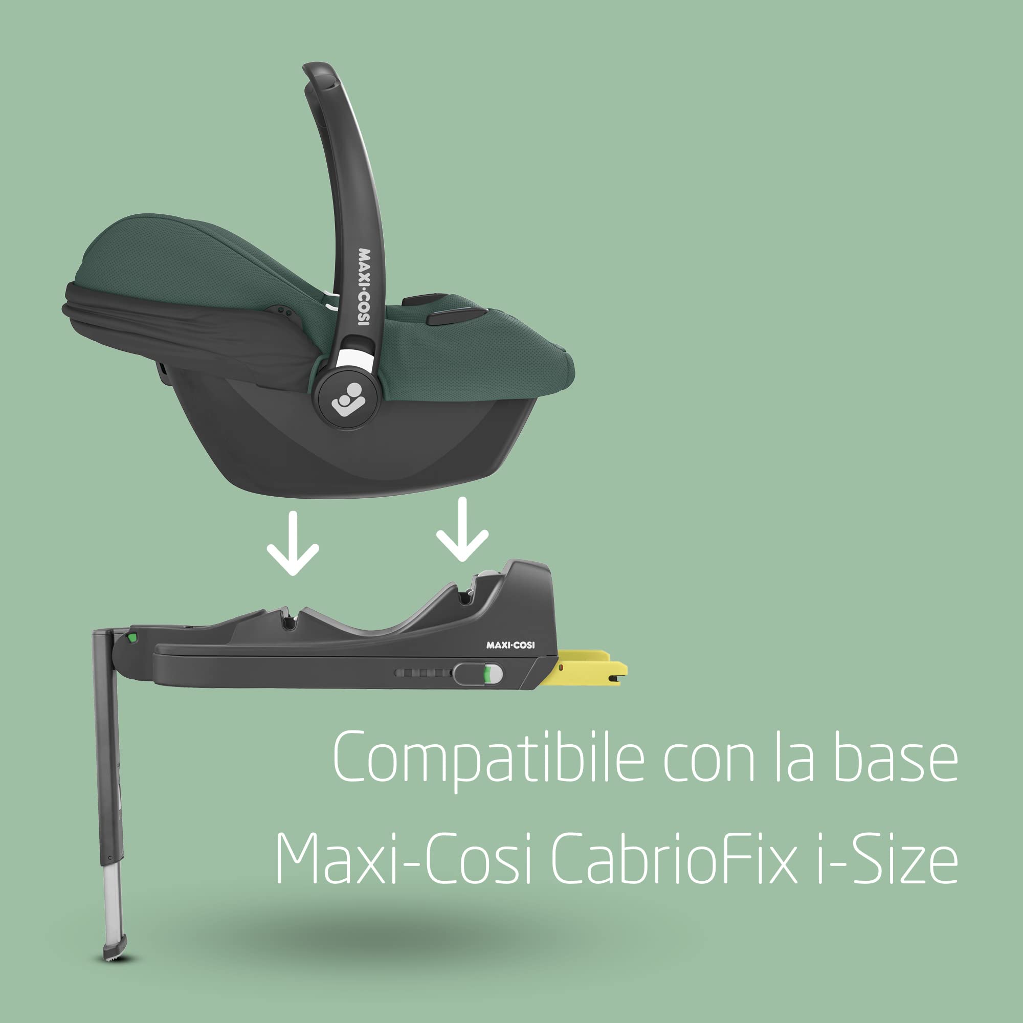 Maxi-Cosi CabrioFix i-Size, Seggiolino auto neonato, 0-12 mesi, 0-12 kg, Seggiolino auto Isofix leggero (3,2 kg), Capottina ampia, Seduta ultra imbottita, Riduttore Neonato, Essential Green