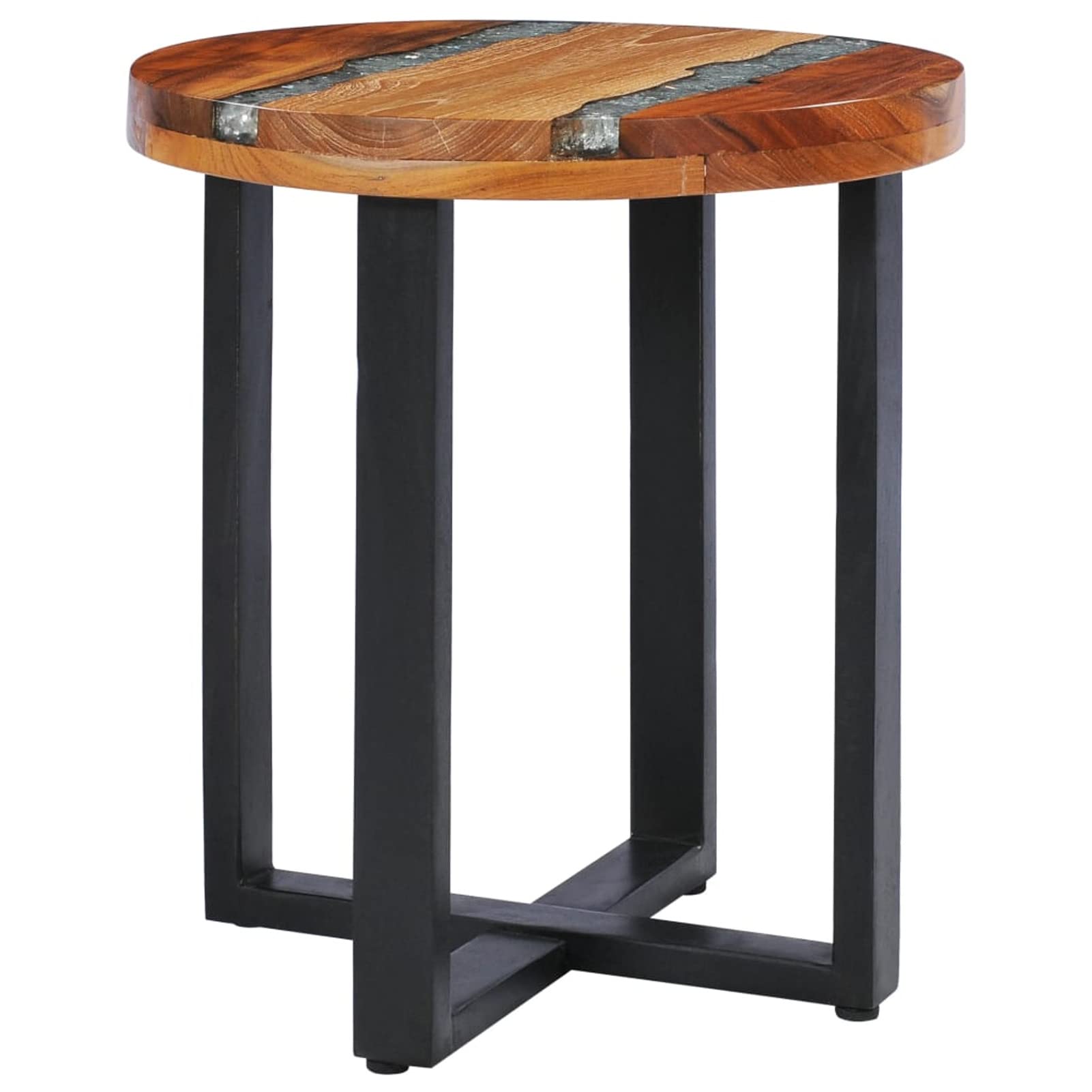 Homgoday Table basse 40 x 45 cm en bois de teck massif et polyrésine, table d'appoint pour canapé, table d'appoint pour salon, salle de réception d'invités, chambre à coucher et mobilier de bureau