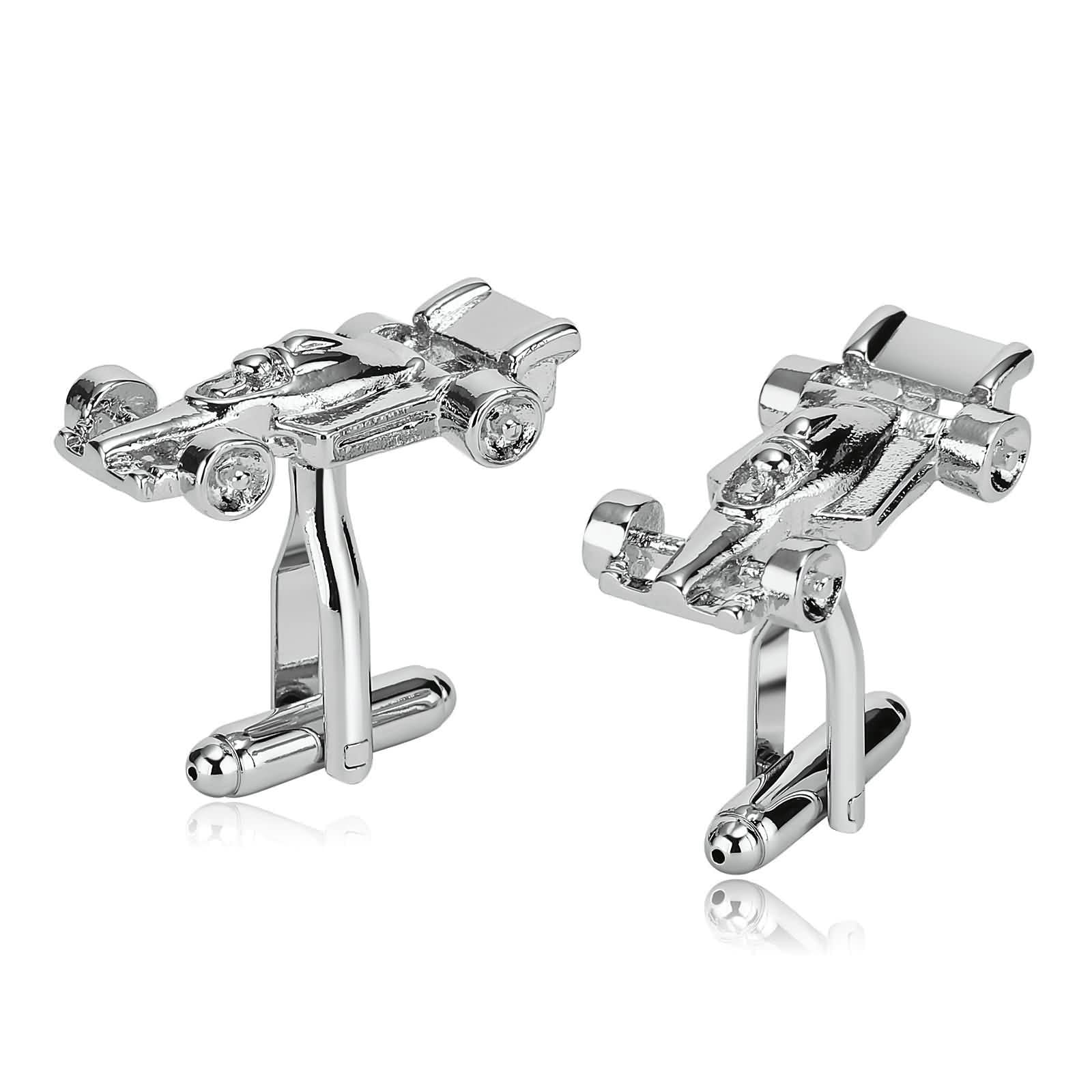 Stfery Gemelos únicos, gemelos de plata inoxidable para hombre, diseño de coche de carreras, esmoquin clásico, accesorios para novio, padrinos de boda, negocios, regalo para padre, Plata inoxidable, acero