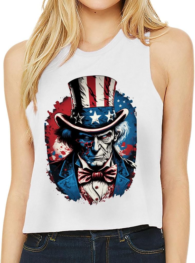 USA Flag Racerback Cropped Tank - American Themed Items - USA Lover Gifts for Girl