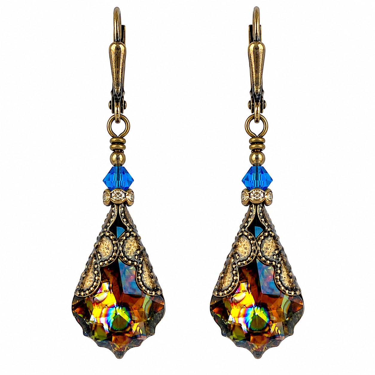 HisJewelsCreations Vintage Colored Austrian Crystal Leverback Earrings