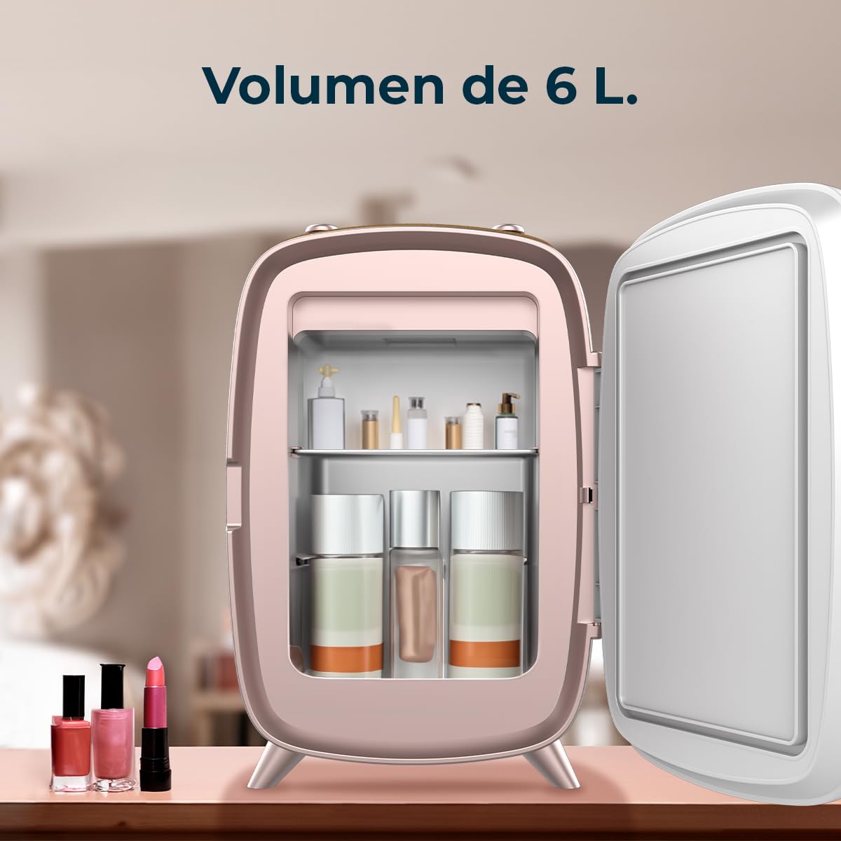 Cecotec Nevera Pequeña de Cosméticos 6L Bamba CoolingBeauty 6000 Mirror. Mini Frigorífico con Puerta con Espejo Exterior, Luz LED con 3 Intensidades, Enfriamiento hasta 10ºC - 5
