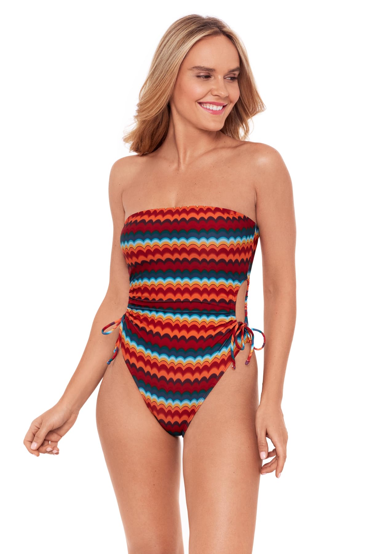 Sports Illustrated Womens Strapless One Piece W/Adjustable Side Cutouts