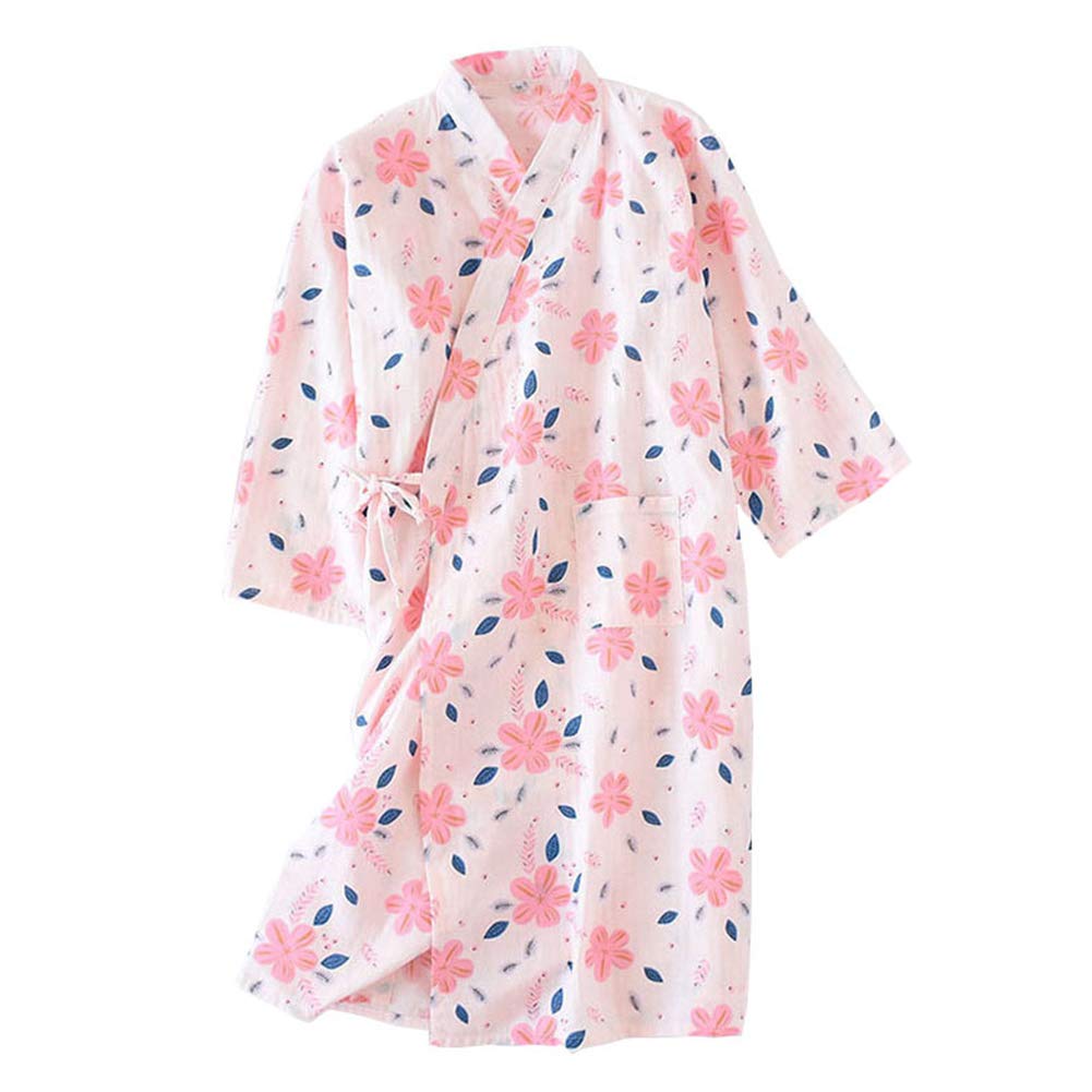 FEOYA Albornoz Algodón Mujer Verano Bata de Baño Kimono Estampado Yukata Japonés para Sauna Ropa de Dormir Vestido de Noche