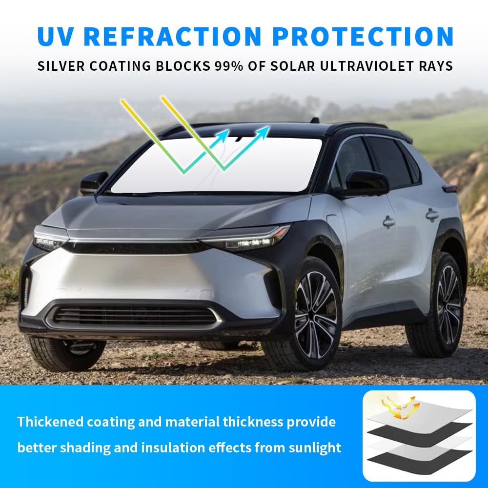 Parasol para Parabrisas Delantero, Ajuste Personalizado, Compatible con Parasol, Plegable, Reflector de Rayos UV, Protector de Visera Solar, Accesorios, Cubierta Reflectante (para Toyota BZ4X)
