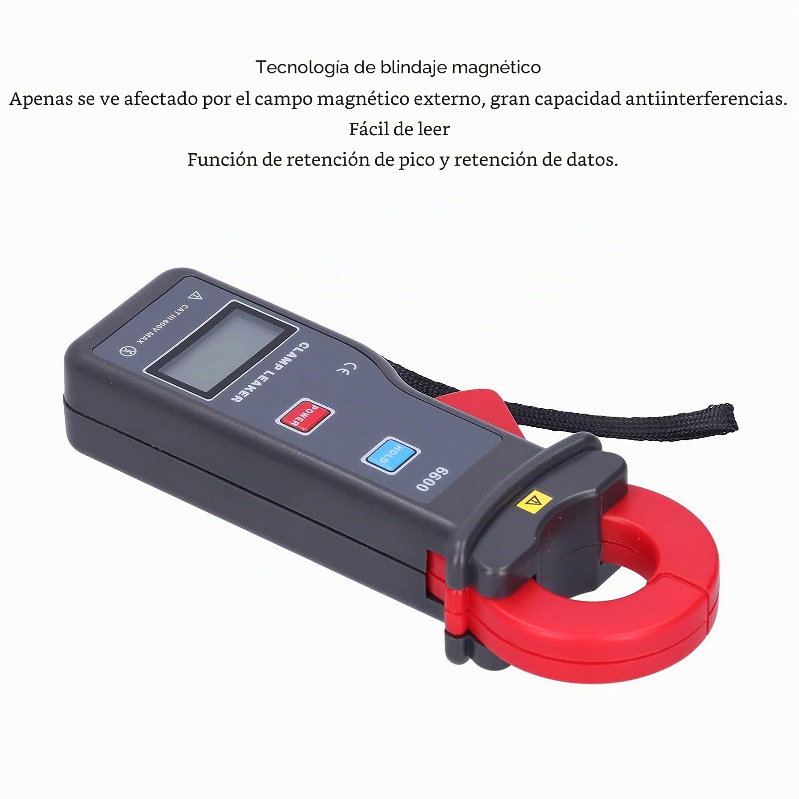Eujgoov Medidor de Pinza, ETCR-6600 Probador de Corriente de Fuga AC 0mA-600A Multímetro de Amperímetro Eléctrico con Pantalla LCD