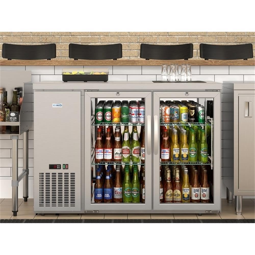 Pemberly Row 47-Inch Back Bar Cooler Refrigerator, 11 Cu. Ft., Stainless Steel, Two Glass Swing Doors, Adjustable Shelves, Digital Temperature Control, Freestanding Commercial Beverage Storage For on Fridge.com - View 6