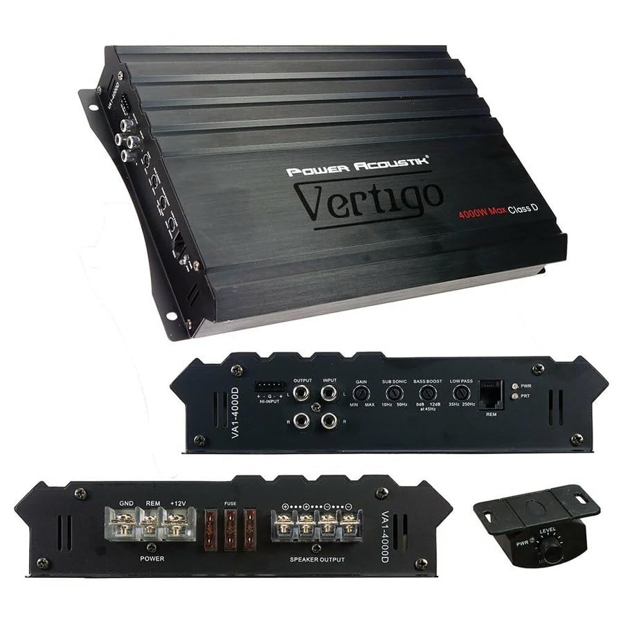 Vertigo Series Monoblock Amplifier, Power Acoustik VA1-4000D Car Stereo Amplifier, 4000 Watts 1 Channel Car Subwoofer Amp, 1CH Amplifiers