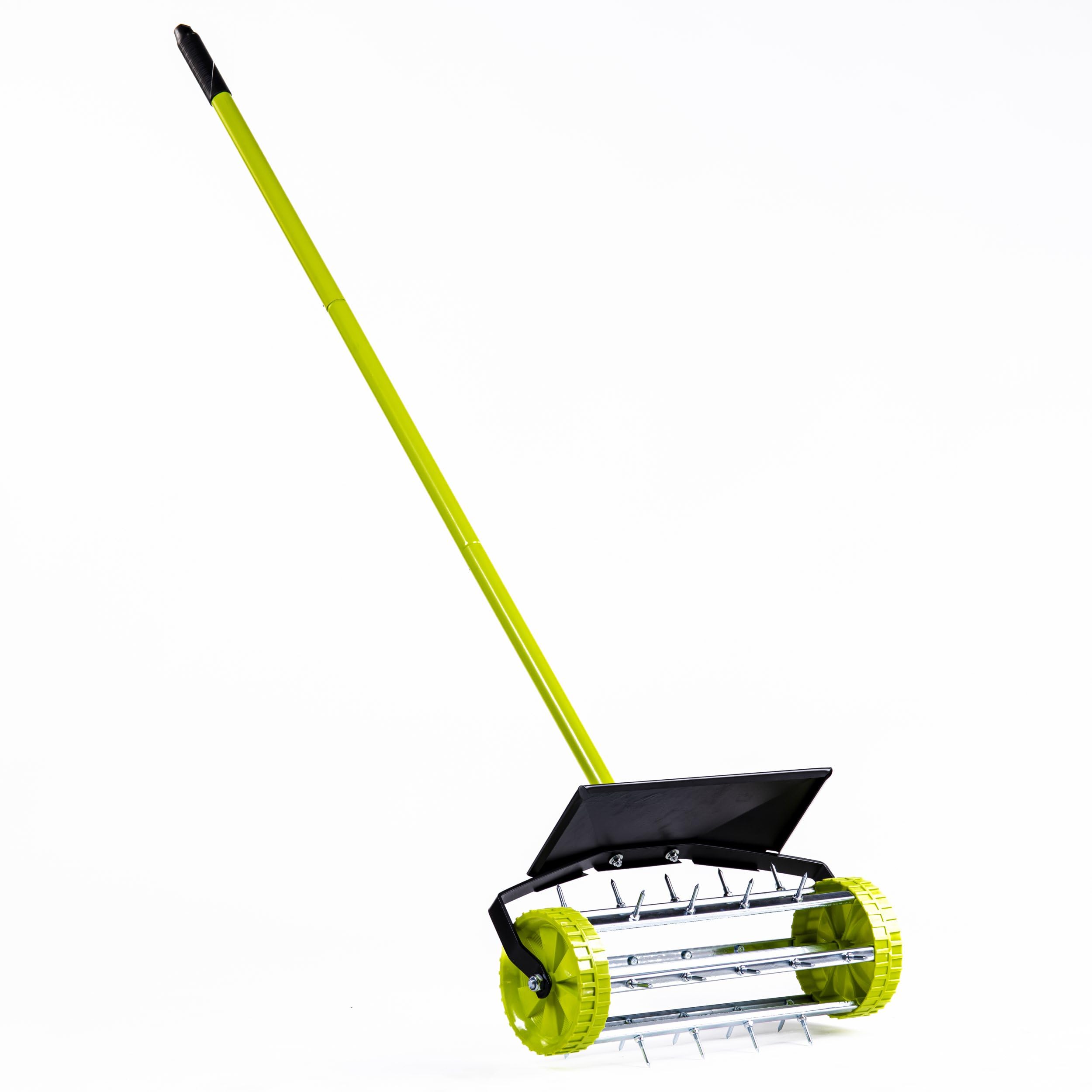 Garden Gear Rolling Lawn Aerator – 36cm Drum with 27 Steel Spikes, Galvanised Frame, Puncture-Proof Wheels, Adjustable Height & Safety Guard